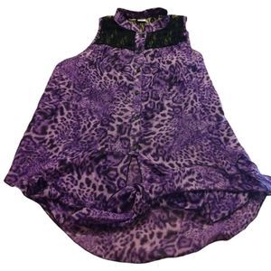 New Top! With Tags..Shui Si Qing Fashion XL Sleeveless Lace Animal Print Blouse